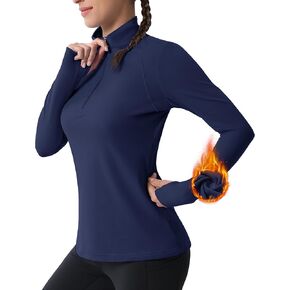 MAGCOMSEN Womens 1/4 Quarter Zip Workout Pullover Thermal Running Jackets with Pockets Athletic Long Sleeve Shirts Base Layer