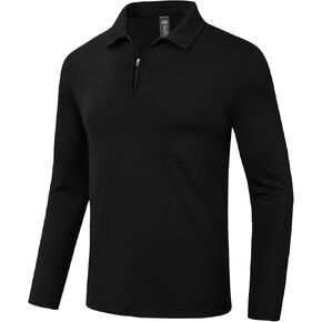 MoFiz Lightweight Men's Long Sleeve Polo Shirts Quarter Zipper Pullover Men's Polo Shirts