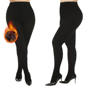 Yilanmy Plus Size Fleece Lined Tights Opaque Thermal Winter Tights Warm Thick Pantyhose for Women 2 Pairs