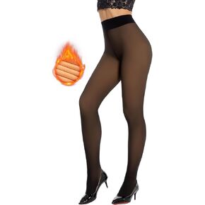 Yilanmy Women's Fleece Lined Tights, Fake Translucent Leggings Sheer Winter Warm Pantyhose Thermal Crotch One Seam Line