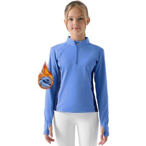 Willit Girls Fleece Long Sleeve Shirts Winter Horse Riding Jacket Half Zip Kids Sweatshirts Thermal Coat