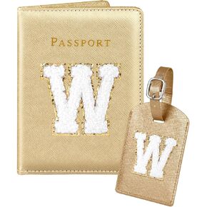 Slohif Passport Holder Initial Lugguage Tag Set Suitcase Cover Wallet Case for Travel Women - Leather Letter Passport Book Personalized Organizer Card Protector Sleeve Essentials Slim Carrier Blue A
