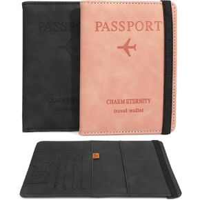 2 Pack Passport Holder for Travel, Passport Wallet, RFID Blocking Passport Cover Case, PU Leather Passport Book with Card Holder Travel Must Haves Travel Essentials Travel Accessories for Women Men