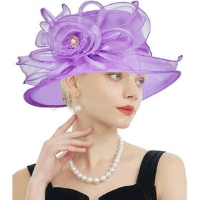 Women's Kentucky Derby Church Dress Hat Wide Brim Leaf Flower Bridal Shower Hat