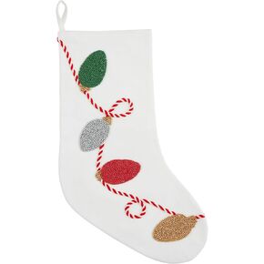Mud Pie Lights Beaded Xmas Stockings, White