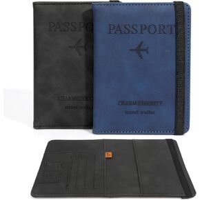 2 Pack Passport Holder for Travel, Passport Wallet, RFID Blocking Passport Cover Case, PU Leather Passport Book with Card Holder Travel Must Haves Travel Essentials Travel Accessories for Women Men in Saudi Arabia