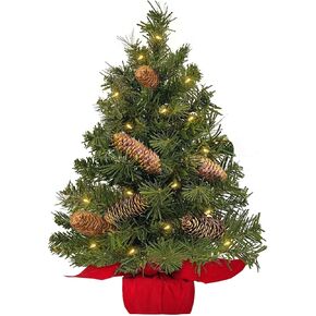Tabletop Christmas Tree with Lights Timer Artificial Small Tree Flame-Retardant Thick Crafted Branch Xmas Mini Tree Battery Operated 6 Pinecones Christmas Decorations Indoor Home Holiday