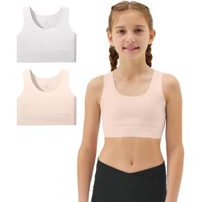 Girls Soft Training Bras 7-12 Seamless First Bra Girls Sports Bras Longline Crop Bra - No Pads, Chest Double Lined