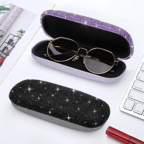 حافظة نظارات Soleebee Bling ذات الغلاف الصلب، حافظة نظارات واقية من الكريستال تناسب معظم النظارات المحمولة أثناء السفر in Kuwait