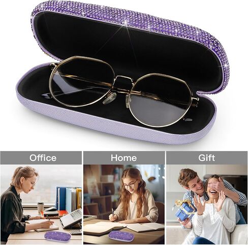 Soleebee Bling Hard Shell Eyeglasses Case, Crystal Protective Glasses Case Fits Most Glasses Portable Travel Sunglasses Case in Saudi Arabia