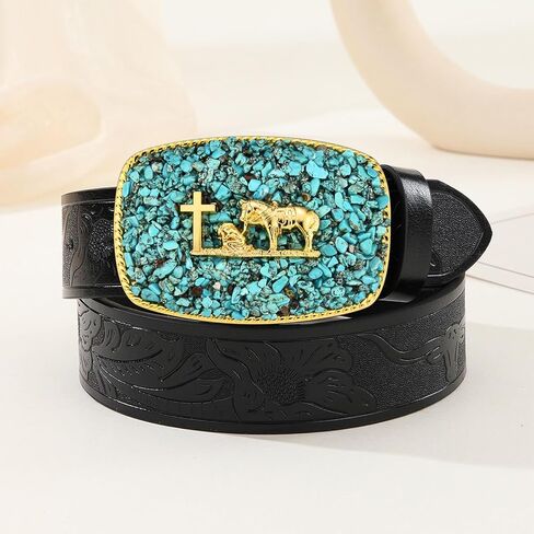 Vintage Turquoise Belt Buckle Women Men Western Cowgirl Cowboy Rodeo Bull Horse Cross Belt Buckles for Women in Saudi Arabia