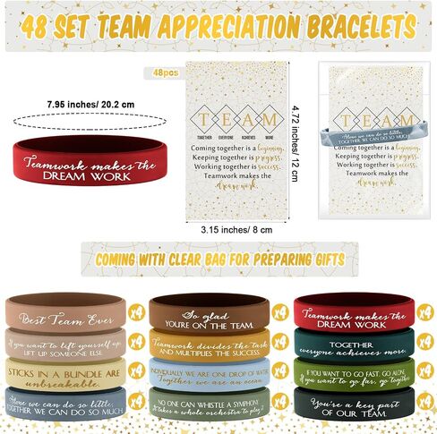 XunYee 48 Sets Team Employee Appreciation Gifts Include 48 Motivational Quote Silicone Bracelets 48 Inspirational Card 50 Bag for Staff Coworker Volunteer Social Worker in Kuwait