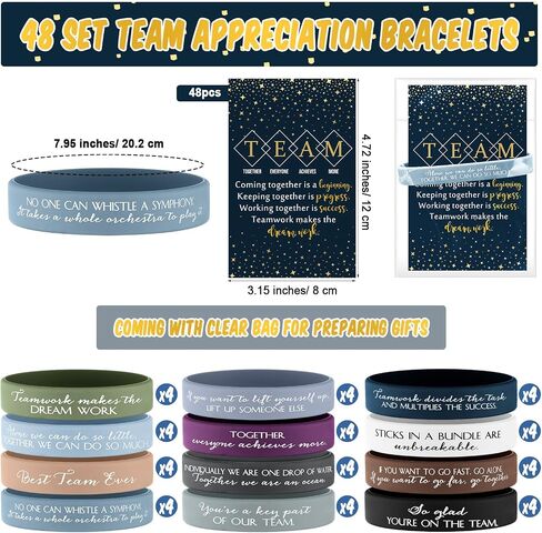 XunYee 48 Sets Team Employee Appreciation Gifts Include 48 Motivational Quote Silicone Bracelets 48 Inspirational Card 50 Bag for Staff Coworker Volunteer Social Worker in Kuwait