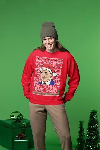 Wild Bobby Santas Coming That's What She Said Michael Scott Ugly Christmas Sweater Unisex Crewneck Graphic Sweatshirt in Kuwait