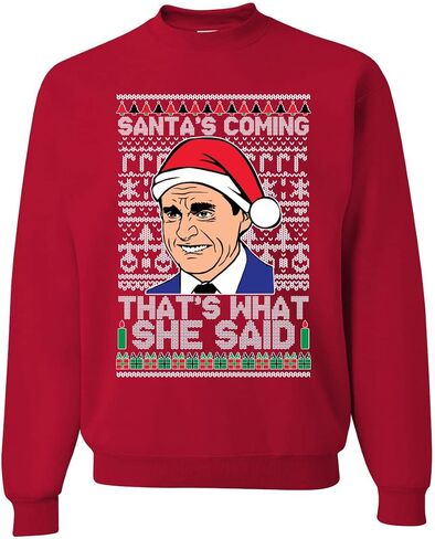 Wild Bobby Santas Coming That's What She Said Michael Scott Ugly Christmas Sweater Unisex Crewneck Graphic Sweatshirt in Kuwait