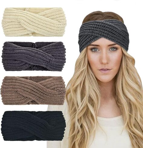 DRESHOW Winter Knit Chunky Headbands for Women Crochet Turban Knitted Ear Warmer Head Wrap Winter Accessories 4 Pack in Kuwait