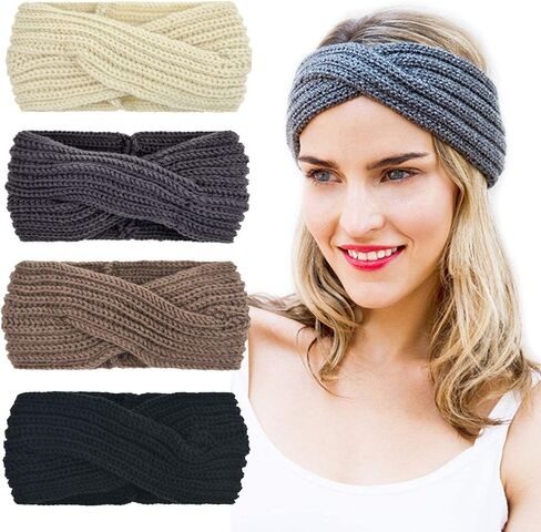 DRESHOW Winter Knit Chunky Headbands for Women Crochet Turban Knitted Ear Warmer Head Wrap Winter Accessories 4 Pack in Kuwait