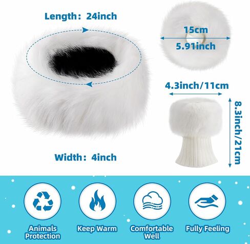 Liitrsh 3 Pieces Faux Fur Headband Set Earmuff Hat Fuzzy Short Wrist Warmers Boot Cuff Arm Warmers Accessories for Girls(White) in Saudi Arabia