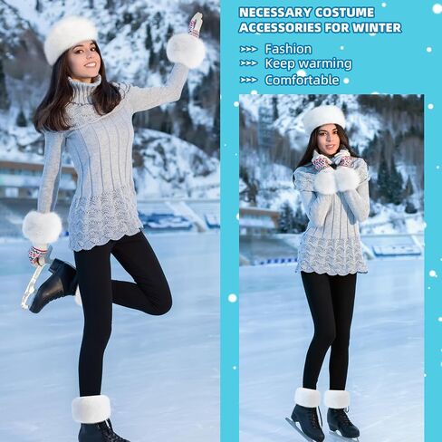 Liitrsh 3 Pieces Faux Fur Headband Set Earmuff Hat Fuzzy Short Wrist Warmers Boot Cuff Arm Warmers Accessories for Girls(White) in Saudi Arabia