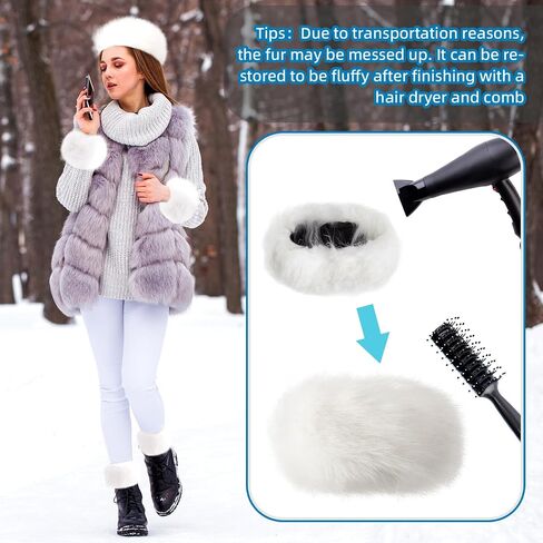 Liitrsh 3 Pieces Faux Fur Headband Set Earmuff Hat Fuzzy Short Wrist Warmers Boot Cuff Arm Warmers Accessories for Girls(White) in Saudi Arabia