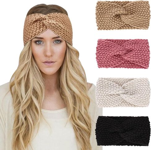 DRESHOW Winter Knit Chunky Headbands for Women Crochet Turban Knitted Ear Warmer Head Wrap Winter Accessories 4 Pack in Kuwait
