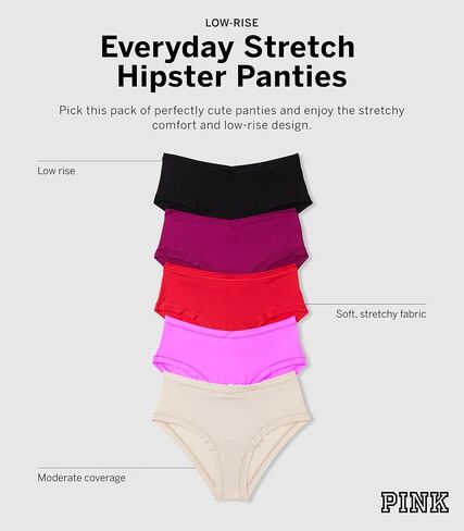 Victoria's Secret PINK Women's Cotton Stretch Hipster Underwear, Moderate Coverage, Panties for Women, Multi Pack (XS-XXL) in Saudi Arabia
