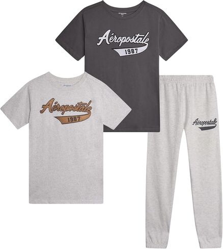 طقم الركض للأولاد من AEROPOSTALE - قطعتين من القمصان بأكمام قصيرة ورقبة دائرية وبنطلون رياضي من الصوف للأولاد (8-16) in Saudi Arabia