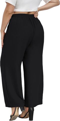 VOGUEMAX Womens Plus Size Wide Leg Pants Soft Casual Pants Loose Fit Comfy Drawstring High Waisted Pants with Pockets in Saudi Arabia