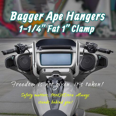 MoKitDora Street Electra Glide Ape Hanger 12" Rise 1-1/4" Fat 1" Clamp Monkey Bagger Meathook Bars for 1996-2023 Harley FLHT & FLHX Ultra Limited Tri-Glide, Chrome in Saudi Arabia