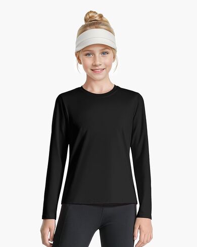 Auranso الفتيات قمصان طويلة الأكمام 3 حزمة قمصان رياضية سريعة الجفاف قمصان نشطة للفتيات أسود-أبيض-وردي أحمر 11-12 سنة in Kuwait