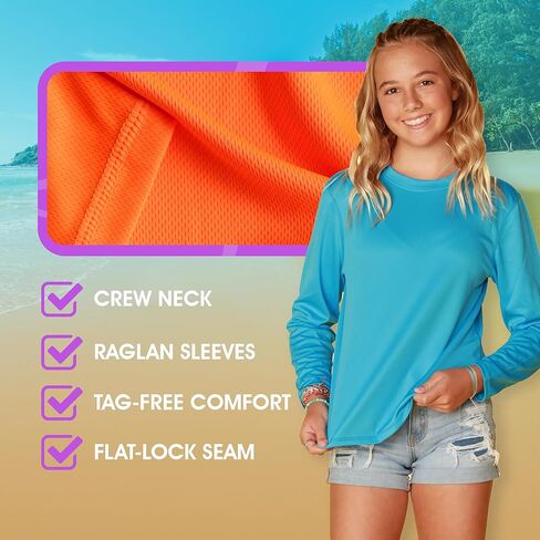 INGEAR Girls Long Sleeve Rash Guard Swim Shirt Outdoor Sports Shirt Lightweight Athletic Tee Protective in Kuwait