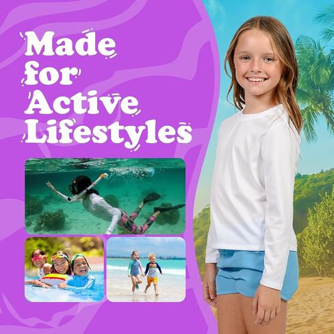 INGEAR Girls Long Sleeve Rash Guard Swim Shirt Outdoor Sports Shirt Lightweight Athletic Tee Protective in Kuwait