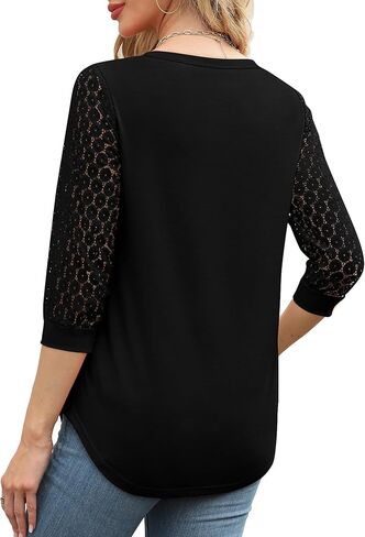 XIEERDUO 3/4 Length Sleeve Womens Tops V-Neck Lace Tunic Tops Business Casual Blouses 2025 in Kuwait