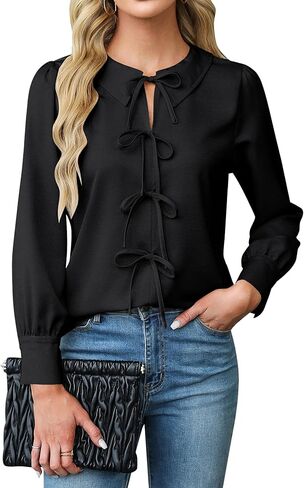 Blooming Jelly Women's Dressy Casual Blouses Business Work Tops Tie Front Long Sleeve Shirts 2024 Fall Outfits in Saudi Arabia