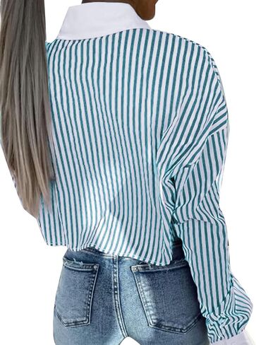 Remidoo Women's Asymmetrical Hem Long Sleeve Button Up Shirt Crop Top Blouse in Kuwait