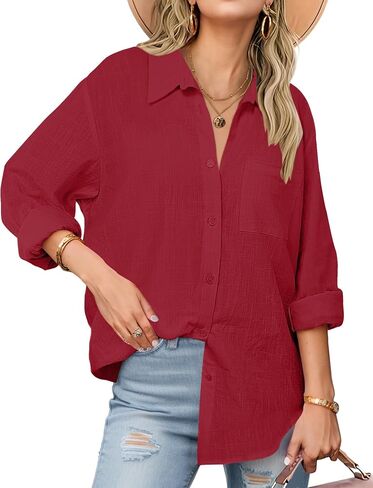 Zeagoo Womens Linen Button Down Shirts Long Sleeve Cotton Gauze Tops Casual Collared Blouses Loose Fit in Saudi Arabia