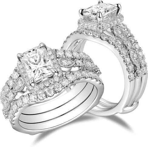 DovEggs 2ct 6X8mm GHI لون مشع قطع مويسانيتي مخفي هالة خاتم الخطوبة منحني محسن الحرس مويسانيتي خاتم الزفاف مجموعة لهجات 14k الذهب جودة خاتم الزفاف الفضة الاسترليني للنساء in Saudi Arabia