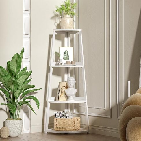 4 Tier Corner Shelf, Bamboo Corner Shelf White, 47" Tall Corner Ladder Bookshelf, Corner Ladder Shelf,Corner Shelving Unit for Bathroom, Bedroom, Living Room, Small Space Decor in Saudi Arabia