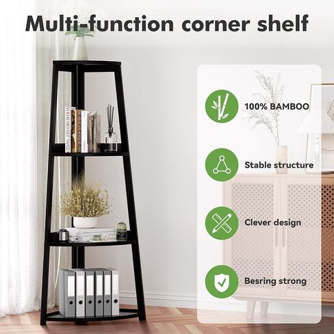 4 Tier Corner Shelf, Bamboo Corner Shelf White, 47" Tall Corner Ladder Bookshelf, Corner Ladder Shelf,Corner Shelving Unit for Bathroom, Bedroom, Living Room, Small Space Decor in Saudi Arabia