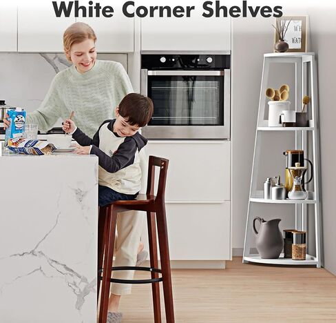 4 Tier Corner Shelf, Bamboo Corner Shelf White, 47" Tall Corner Ladder Bookshelf, Corner Ladder Shelf,Corner Shelving Unit for Bathroom, Bedroom, Living Room, Small Space Decor in Saudi Arabia