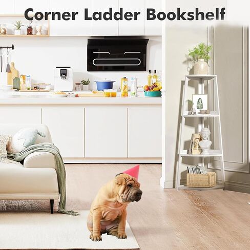 4 Tier Corner Shelf, Bamboo Corner Shelf White, 47" Tall Corner Ladder Bookshelf, Corner Ladder Shelf,Corner Shelving Unit for Bathroom, Bedroom, Living Room, Small Space Decor in Saudi Arabia