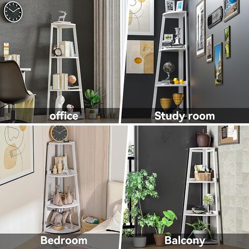 4 Tier Corner Shelf, Bamboo Corner Shelf White, 47" Tall Corner Ladder Bookshelf, Corner Ladder Shelf,Corner Shelving Unit for Bathroom, Bedroom, Living Room, Small Space Decor in Saudi Arabia