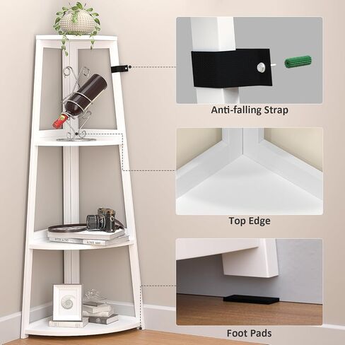 4 Tier Corner Shelf, Bamboo Corner Shelf White, 47" Tall Corner Ladder Bookshelf, Corner Ladder Shelf,Corner Shelving Unit for Bathroom, Bedroom, Living Room, Small Space Decor in Saudi Arabia