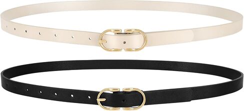 WERFORU 2Pack Thin Belts for Women Skinny Leather Belts for Jeans Pants Women Thin Leather Belt Black Belt with Gold Buckle in Saudi Arabia