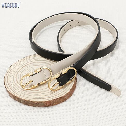 WERFORU 2Pack Thin Belts for Women Skinny Leather Belts for Jeans Pants Women Thin Leather Belt Black Belt with Gold Buckle in Saudi Arabia