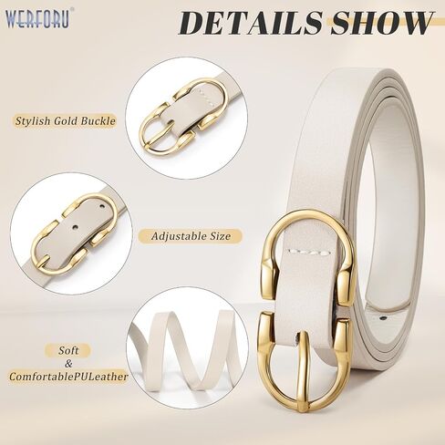 WERFORU 2Pack Thin Belts for Women Skinny Leather Belts for Jeans Pants Women Thin Leather Belt Black Belt with Gold Buckle in Saudi Arabia