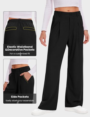 Desol Womens Wide Leg Work Pants Waffle Knit Dress Pants Stretchy High Waisted Slack Casual Palazzo Pants for Women in Saudi Arabia