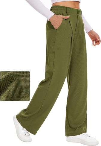 Desol Womens Wide Leg Work Pants Waffle Knit Dress Pants Stretchy High Waisted Slack Casual Palazzo Pants for Women in Saudi Arabia