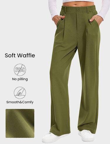 Desol Womens Wide Leg Work Pants Waffle Knit Dress Pants Stretchy High Waisted Slack Casual Palazzo Pants for Women in Saudi Arabia