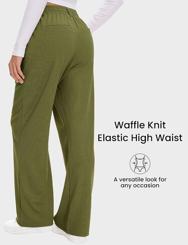 Desol Womens Wide Leg Work Pants Waffle Knit Dress Pants Stretchy High Waisted Slack Casual Palazzo Pants for Women in Saudi Arabia